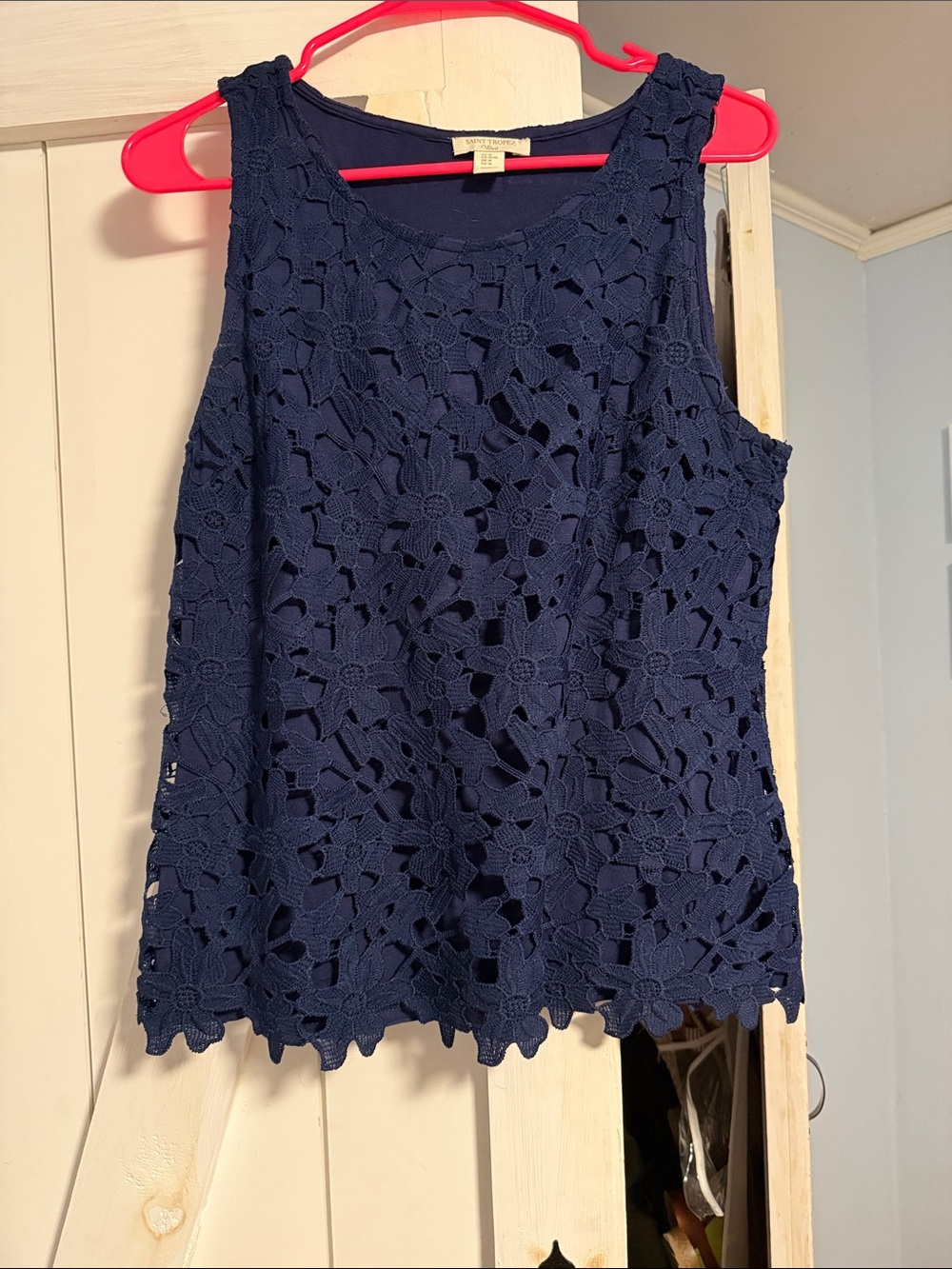 Saint Tropez West Navy Floral Crochet Tank Top